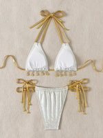 Shiny Shell Pendant Halter Strappy Bikini Female Swimsuit Women Swimwear Two-pieces Bikini Set Mini Micro Bathing Suit Swim Lady