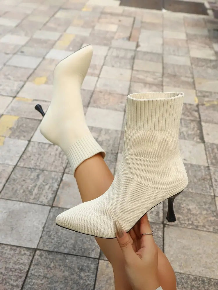 Women Socks Boots Stretch Fabric Women Ankle Boots Pointed Toe High Heels Slip-On Sexy Sock Heeled Chelsea Boots 2026