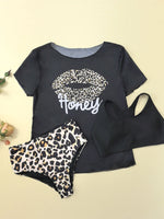 Women Leopard Print Lips Vest Bikinis Sets Three Pieces with Perspective Mesh Cover Crop Tops Swimsuit Bathing Suit Biquini