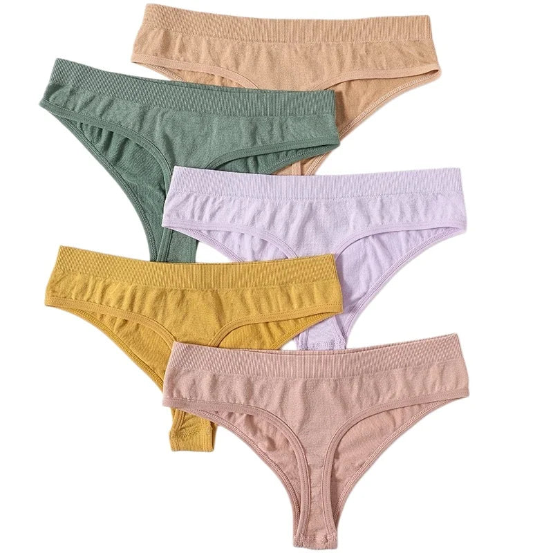 5Pcs/SetWomen Panties Low Rise G-String Thongs Seamless Underwear Female Underpants Sexy Lingerie Solid Color Bottom M-XL