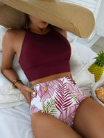 Sexy Light Purple High Waist Bikini 2024 Woman High Neck Swimsuit Female Two Pieces Swimwear Women Print Beach Wear Bathing Suit