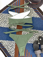 Halter Cross Bandage High Cut Bikini Women Swimsuit Female Swimwear Two-pieces Bikini Set Hollow Out Bather Bathing Suit Swim
