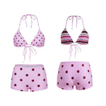 Womens Bikini Sets Dots Print Halter Bra Tops with Swim Shorts Cover-ups 2 Pcs Set Swimsuits Stylish Bathing Suit