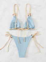 Sexy Rib Texture Triangle String Bikini Set Women Push Up Padded Thong Swimsuit Female Cut Out Bathing Suit Swimwear Biquini