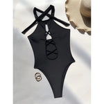 S - XL 7 Colors Lace Up High Neck Full Back Women Swimwear One Piece Swimsuit Female High Leg Cut Bather Bathing Suit Swim V6272