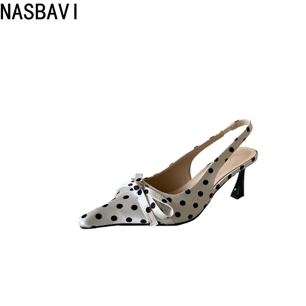 Summer New French Shallow Butterfly Point Toe Sandals For Women Luxury Dots Sandals Retro Office OL Dress Shoes New 2026