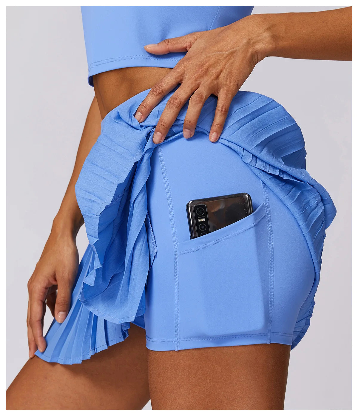 Sports Tennis Short Skirt Women's Summer Pleated Fake Two-piece Quick Drying Skort Fitness High Waist Pocket Yoga Running Skirts