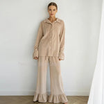 Women European Style Pajama Set Autumn Winter Skin Friendly Warm Comfortable Long Sleeve Pants Two Piece Ladies Sleepwear