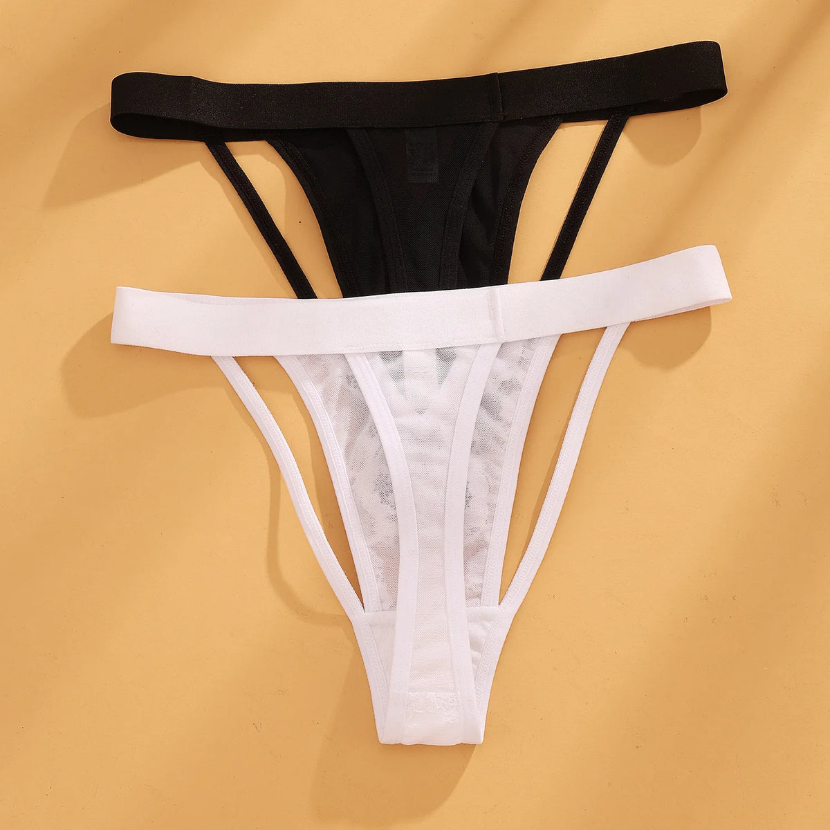 Black White Women Mesh Thong Low Rise Cutout Panties Hollow Out Breathable Perspective Intimate Underwear Sexy Female Lingerie