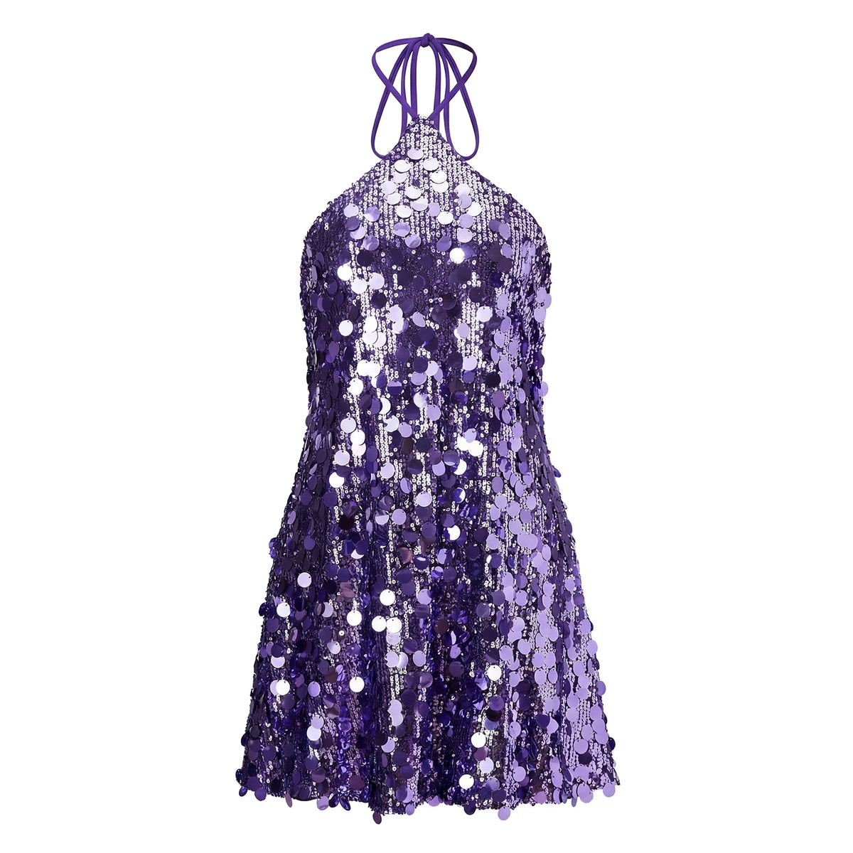 Women Summer Mini Dress Sparkly Sequin Sleeveless Halter Backless Slip Dress for Evening Party Date Night Streetwear