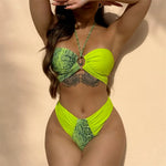 Sexy Snake Print Halter Bandeau Bikinis Set Thong Swimsuit Women Push Up Swimwear High Cut Bathing Suit Biquini Beachwear bikini