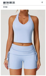 Women's Yoga Pants Summer Folding Drawstring High Waisted Nude Tight Sports Shorts Breathable Tummy Control Workout Leggings