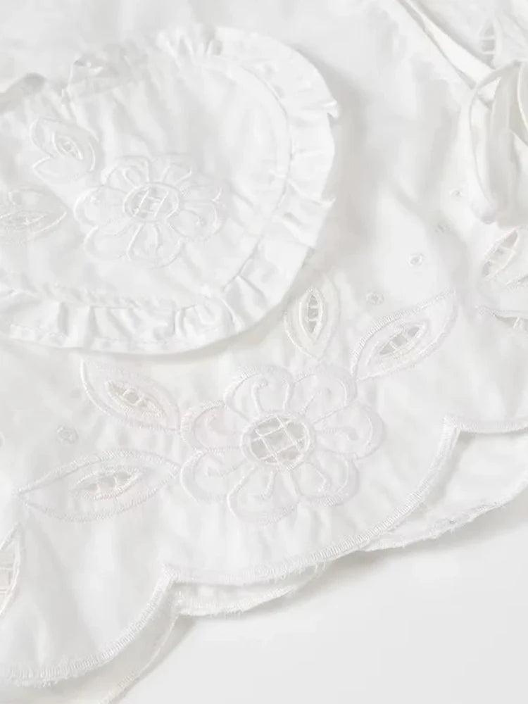 Foridol Heart Embroidery White Cotton Women Blouse Bowknot Spring Summer Lantern Sleeve Casual Shirt V Neck Loose Chic Blusa