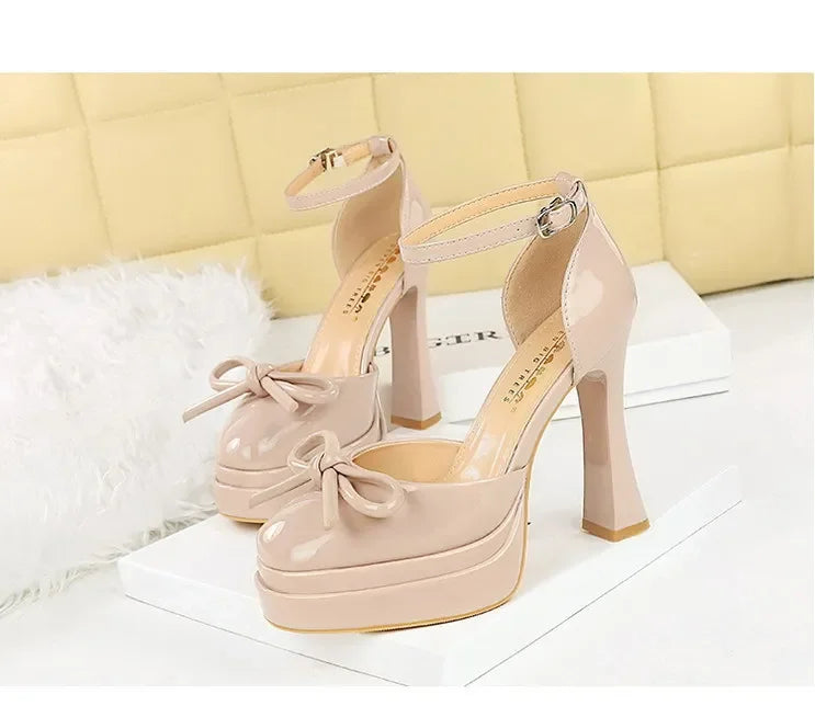 BIGTREE Model Catwalk Sequined Platform Pumps for Women Sexy Bowknot Party Nachtclub Stripper Heels Pole Dance Shoes Size 34-40