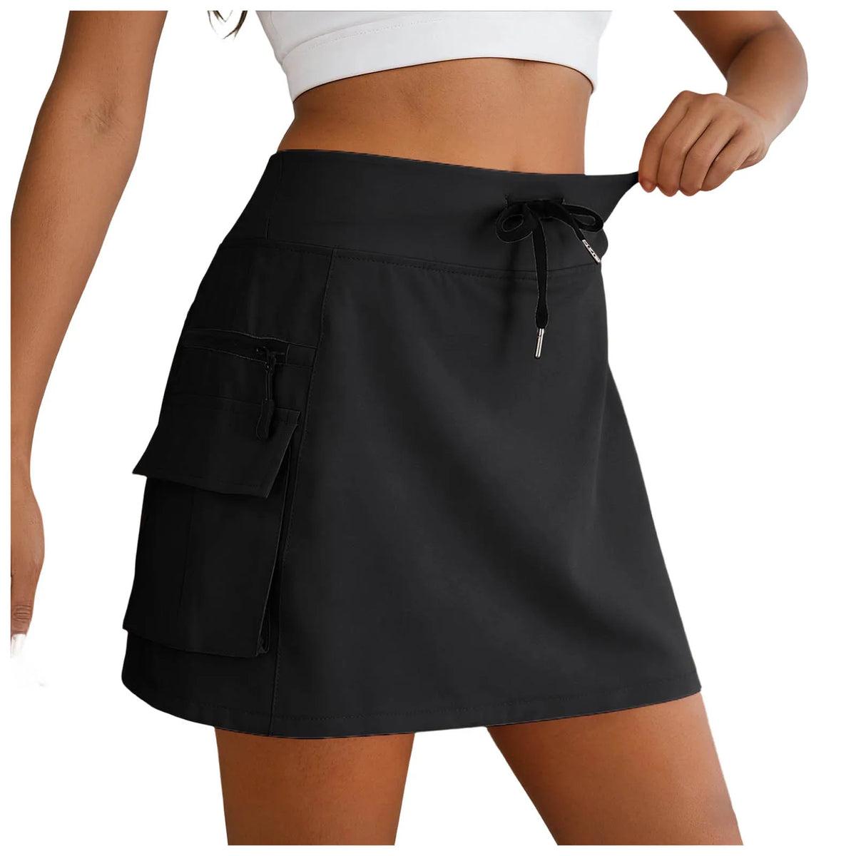 Women Cargo Skirts Drawstring Waist Quick Drying Mini Skirt With Pockets Hiking Golf Sports Tennis Skirt With Built In Shorts
