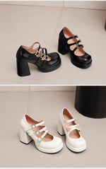 Plus Size Women Red Patent Leather Platform Mary Jane Shoes 3 Rhinestone Buckle Straps Chunky BlockY2K Lolita Party Pumps