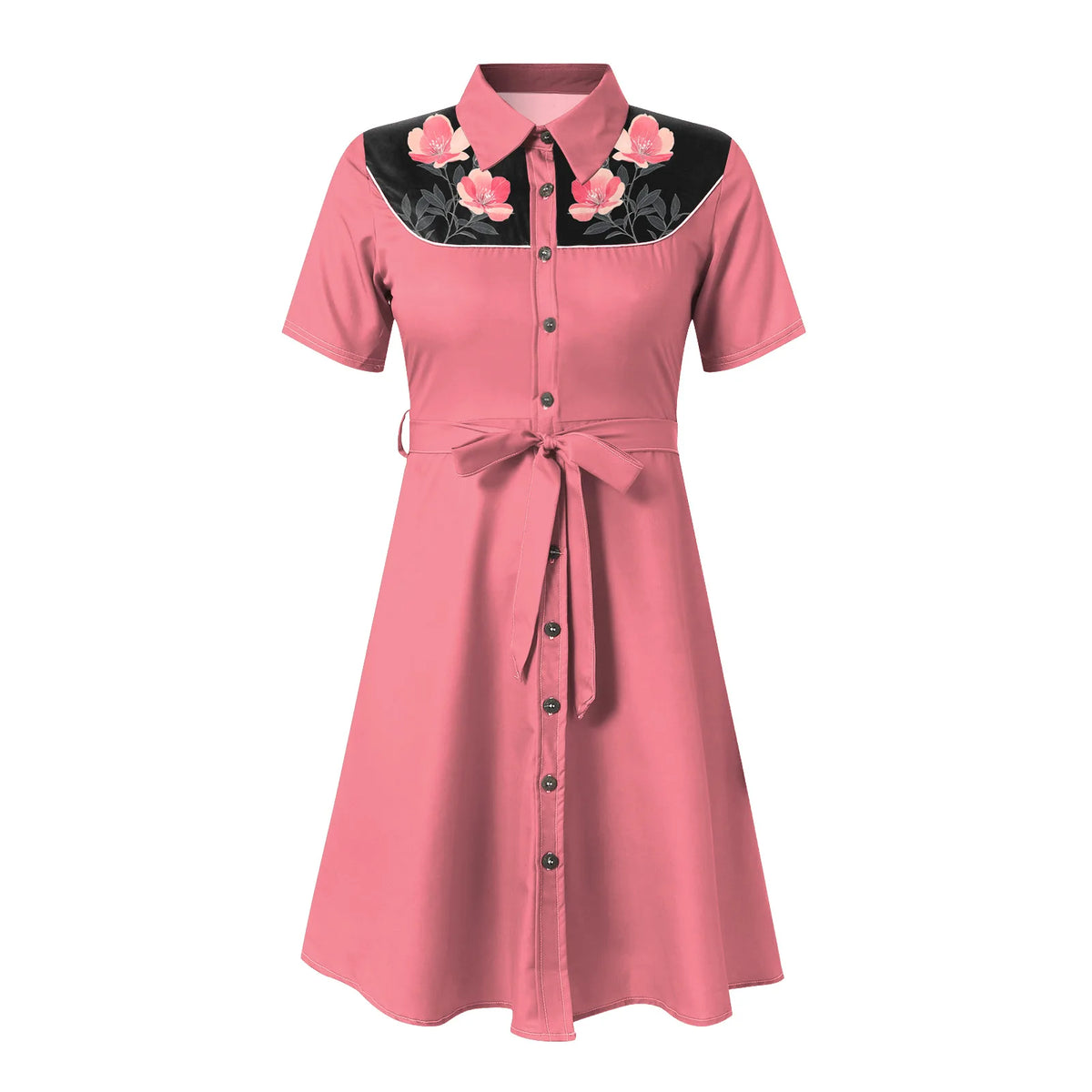 Western Cowgirl Printed Dress Halloween Cosplay Costume Summer Cowboy Button-Down Dress Short Sleeves 100% Cotton Sexy Dress