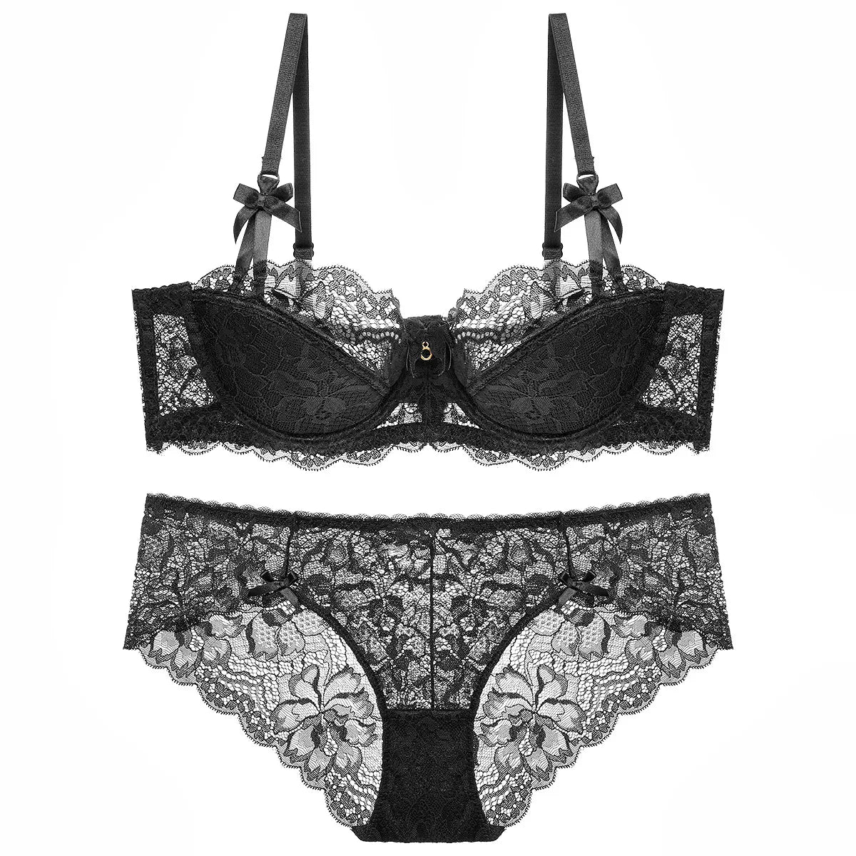 French Lace Thin Cup Underwear Set Sexy Women 1/2 Cup Push Up Bra Set Fashion Embroidery Lingerie Plus Size Breathable Brassiere