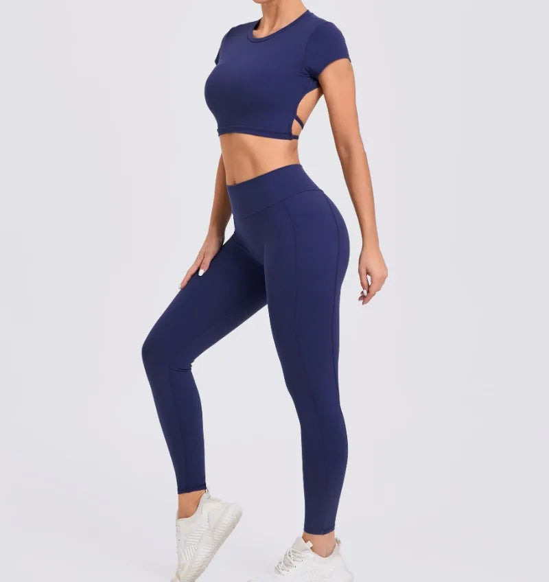 Women's Yoga Sets 2 Piece High Waist Hip Lift Leggings with Cross Back Sports Bra Seamless Workout Clothes Fitness Gym Wear Set