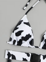 Sexy With Garter Spots Halter Bikini Female Swimsuit Women Swimwear Three-pieces Bikini set Bather Bathing Suit Swim Lady K4439