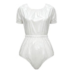 Womens Waterproof Diaper Cover Jumpsuit Buttoned Crotch Short Sleeve Elastic Waist Leakproof Adaptive Bodysuit Swimwear Swimsuit