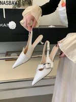 White Thin Heeled Sandals 2026 Women's Low-Heeled Shoes With Strap Brown Summer 2026 New Girls Fashion French OL Single Shoes