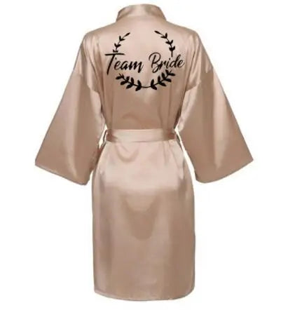 Wedding Party Team Bride Robe With Black Letters Kimono Satin Pajamas Bridesmaid Bathrobe SP021