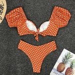 Sexy V Neck Short Sleeve Bikinis Polka Dot Bikini Female Swimsuit Women Swimwear Two-pieces Bikini Set Bather Bathing Suit Swim