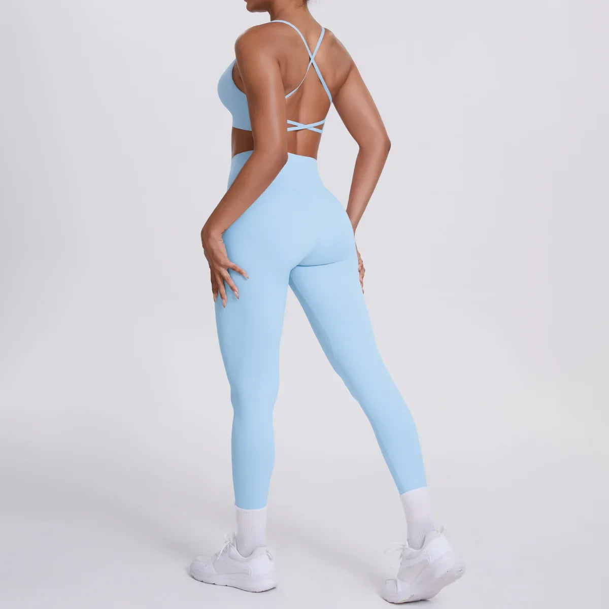 Women's Seamless Yoga Set Cross Back Sports Bra & High Waist Booty Lifting Yoga Leggings Gym Running Fitness Workout Outfit