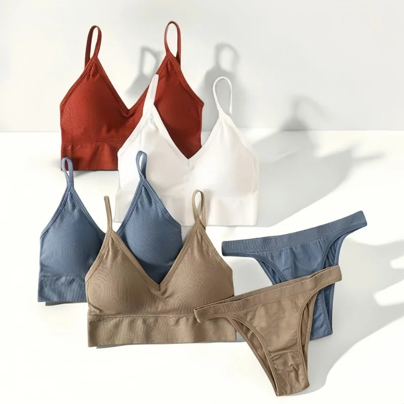Women Seamless Bra Set Low Rise Brazilian Panties Wire Free Sports Bra Brassiere Sexy Lingerie Female Underwear Set
