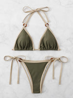 Contrast Binding Ring Bikinis 2025 Women Sexy Halter Swimsuit Triangle Swimwear Female Bathing Suit Swimming Summer Beachwear