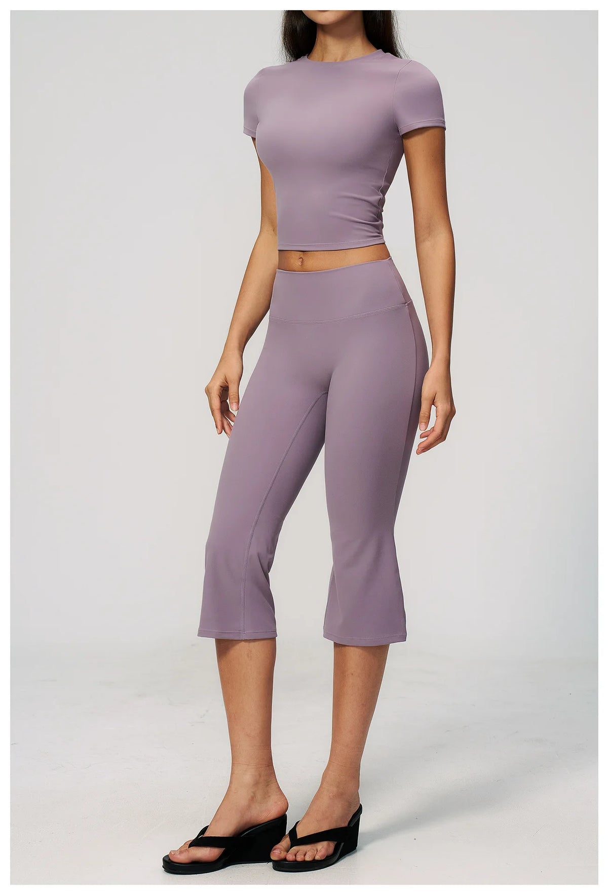 Yoga Set for Women High Waist Hip Lifting Tight Mid Pants Fitness Suit Short Sleeve O Neck Slimming Sports T Shirt Athletic Wear