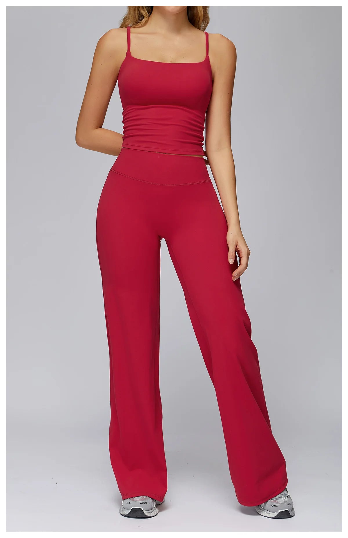 Yoga Suit Gym Fitness Set Hanging Neck Slim Sports Tank Top High Waist Wide Leg Pants Tracksuit Outdoor Running Athletic Wear