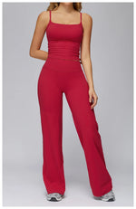 Yoga Suit Gym Fitness Set Hanging Neck Slim Sports Tank Top High Waist Wide Leg Pants Tracksuit Outdoor Running Athletic Wear