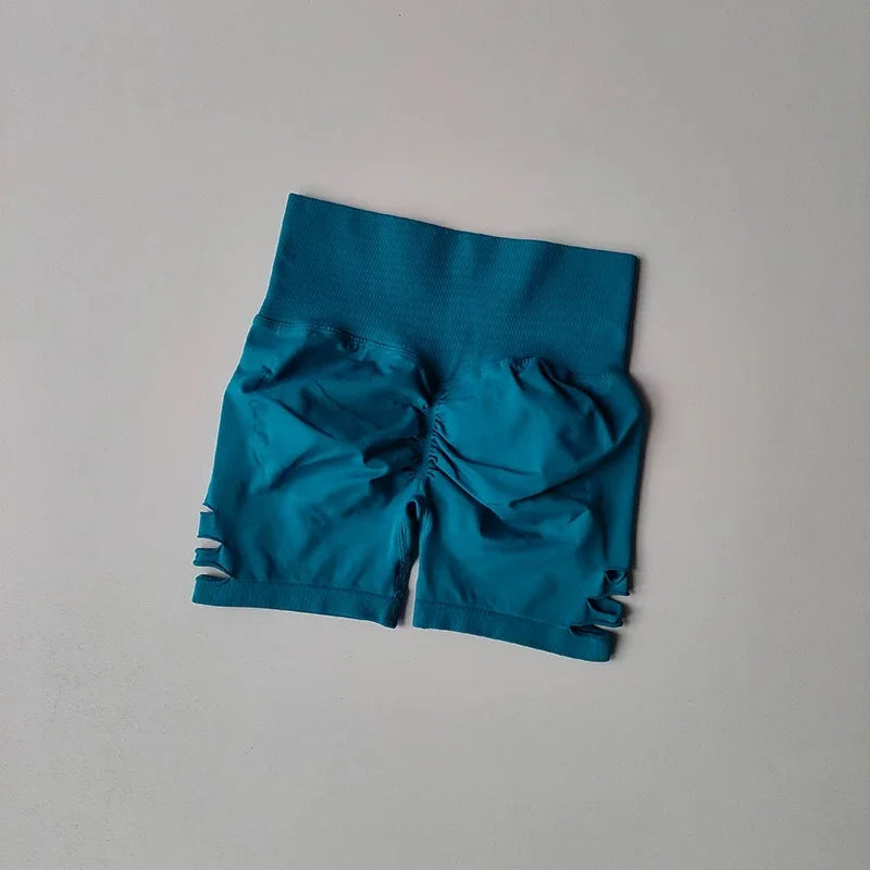 Women's High-Waist Yoga Fitness Shorts Peach Hip Lifting Perforated Elastic Breathable Three-Quarter Length Sporty Shorts