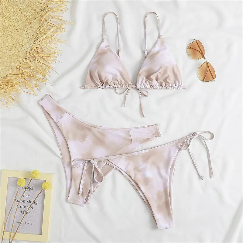 Sexy 3 Piece Bikini Set Women Solid Blue Purple Push Up Bandage Triangle Swimsuit Brazilian Beach Bathing Suit Swumwear Biquini