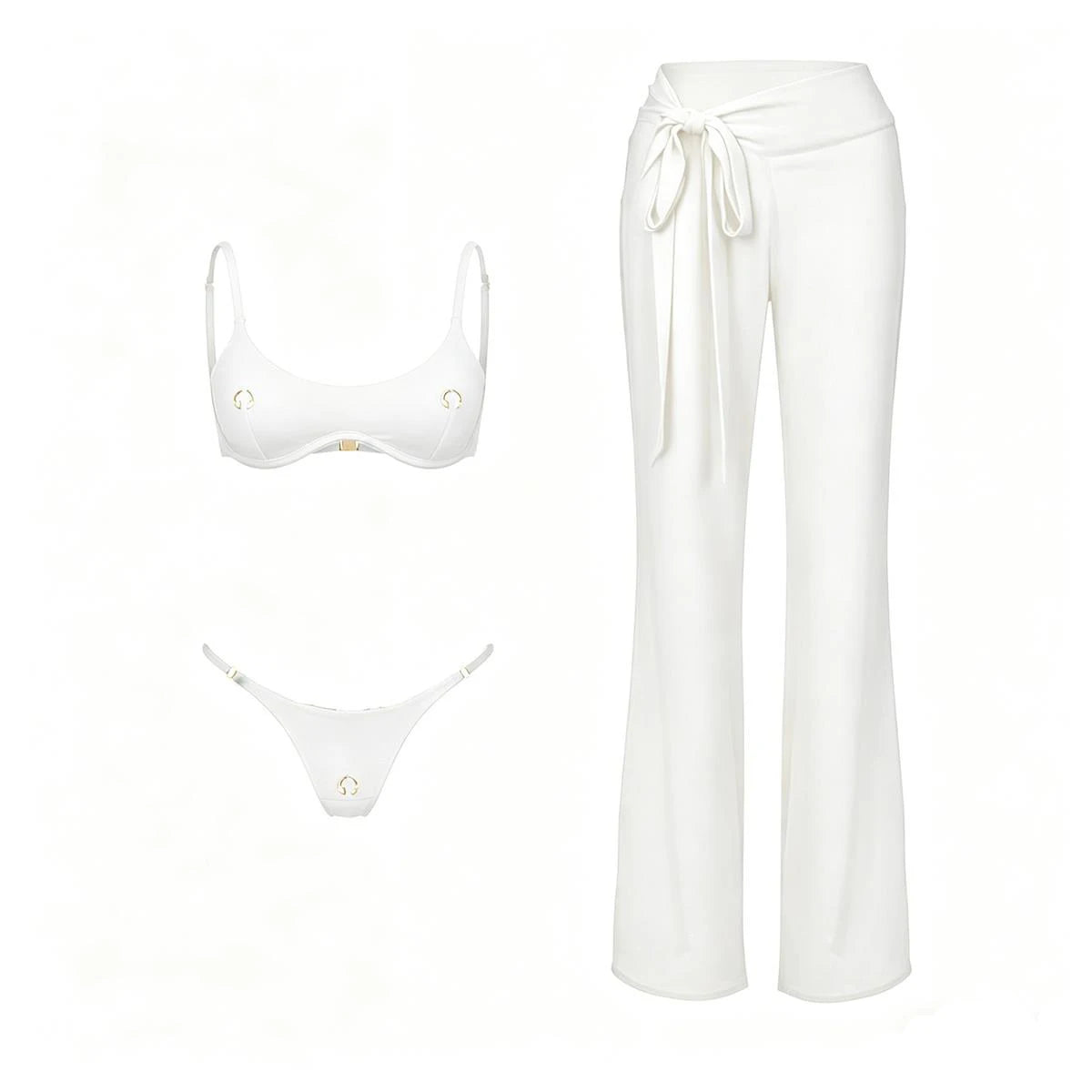 Sexy 3Pcs Swimsuit With Beach Pants Women Bikini Push Up Swimwear Biquini White Swim Suit Micro Bikinis Bathingsuit Beachwear