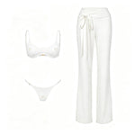 Sexy 3Pcs Swimsuit With Beach Pants Women Bikini Push Up Swimwear Biquini White Swim Suit Micro Bikinis Bathingsuit Beachwear