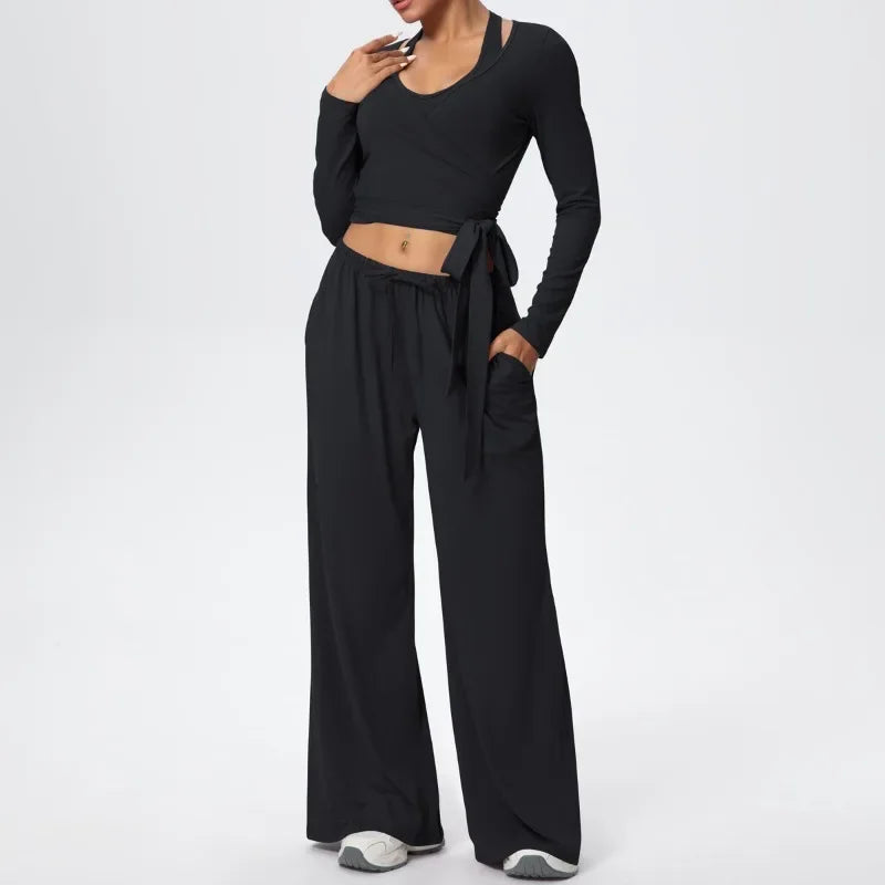 3 Pcs Women's Seamless Yoga Set Sports Fitness Gym Slim-Fit Long Sleeve & Tank Top Suits Workout Running Training Sets