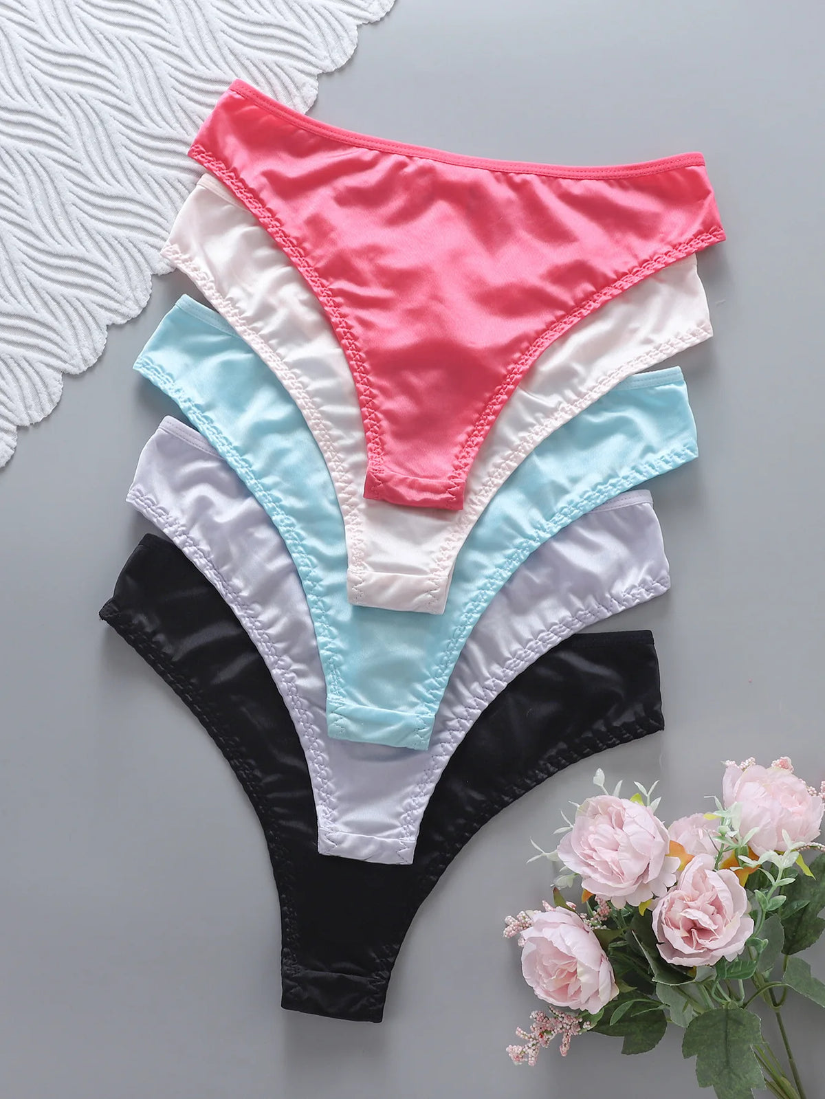 5 Color Women Lace Embroidery Panties Sexy Hollow Low Waist Briefs Summer Ice Silk Breathable Lingerie Female Knickers Intimates
