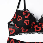 Toucheart Sexy Bra Lingerie 2-piece Set Mesh Transparent Bodysuit Heart Embroidery Lace Hollow Underwear Sexy Bras Body Femme