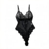 Black Sheer Mesh Teddy Bodysuit Women Floral Lace V Neck Ruffle Trim One Piece Lingerie Intimate Body Suit Sleepwear ZA825256