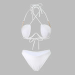 Halter Pearls V-Bar Underwired Bra Cup Bikini Women Swimwear Female Swimsuit Two-pieces Bikini Set Push Up Bathing Suit Swim