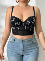 Plus Size Floral Embroidered Lace Bustier Bra – Push Up, Tummy Control & Non-Slip Corset Top
