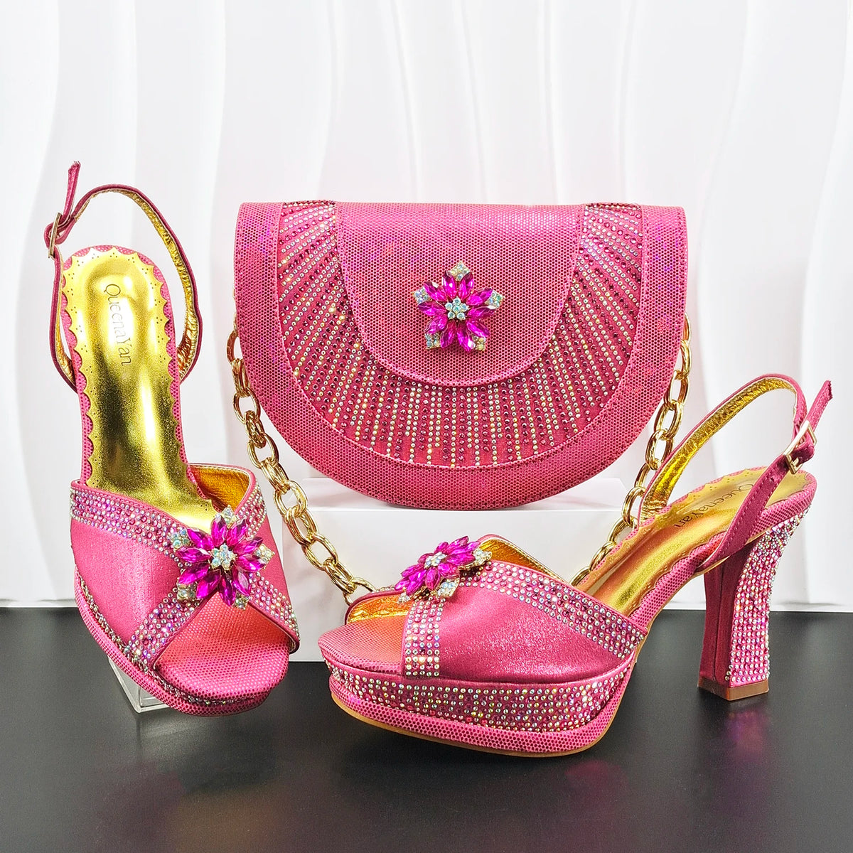 Doershow Italian COFFEE Shoes And Bag Sets For Evening Party With Stones Italian Leather Handbags Match Bags! HM1-1