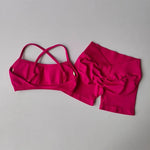 Seamless 2PCS Leggings Set Women Seamless Yoga Set High Waist Scrunch Butt Shorts With Halter Sports Bras Workout Gym Suit Set