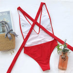 Sexy Red Cross Bandage Backless Swimwear One Piece Swimsuits Woman 2026 Knotted Straps Swimming Bathings Suit V Neck Bodysuits