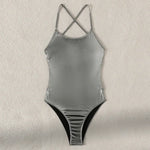 2026 New Silver Shiny Leather One Piece Swimsuit Women,U-neck Suspender Bikini,cross Strape Backless Monokini Summer Beachwear