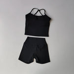 Women's Slim Shoulder Yoga Vest High Waisted Waist Hugging Naked Yoga Three Part Shorts Exercise Set Popular Fitness Clothing