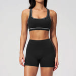 Summer New Color Contrast Yoga Set Women Tight I-shaped Back Sports Bra Versatile Fitness Suit High Waist Shorts Workout Clothes